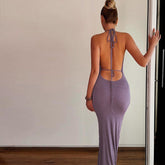 French Lightly Mature Backless Maxi Dress Elegant Tied Slim Fit Dress
